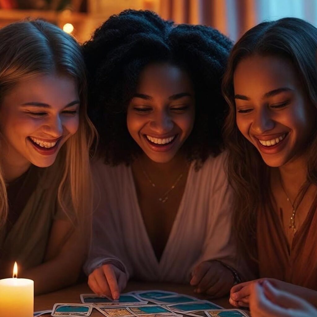 Three woman having a girls night in - Card Reading Party