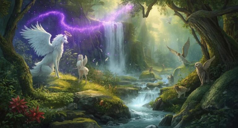 Mystical creatures in a forest